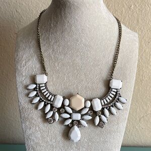 Vintage White Rhinestone Statement Necklace | Cream Bib Bridal Jewelry